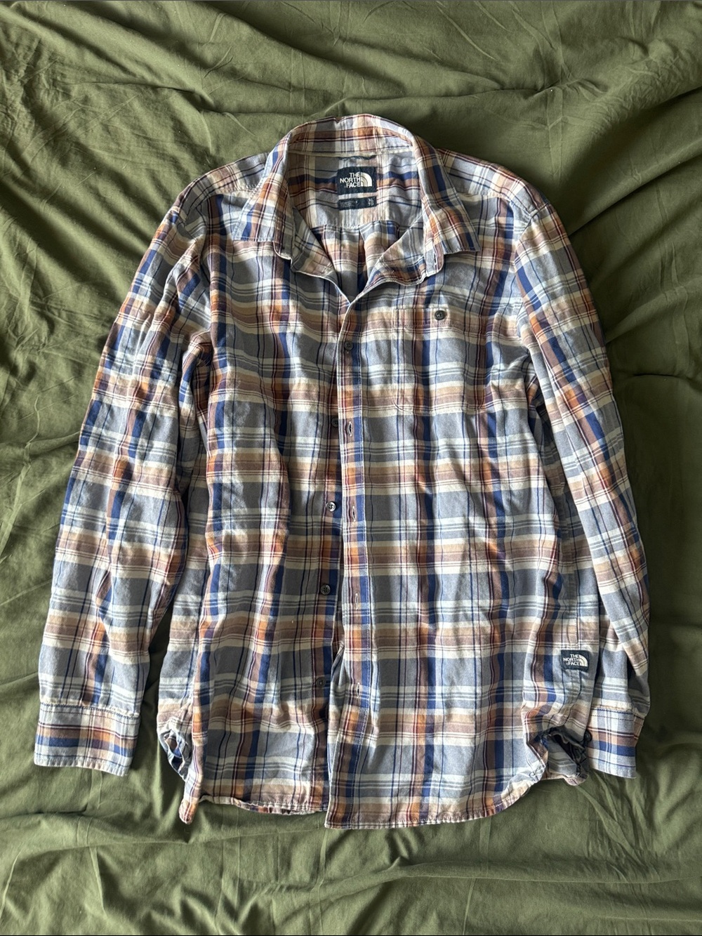 The North Face Blue and Tan Plaid Button-Down Shirt